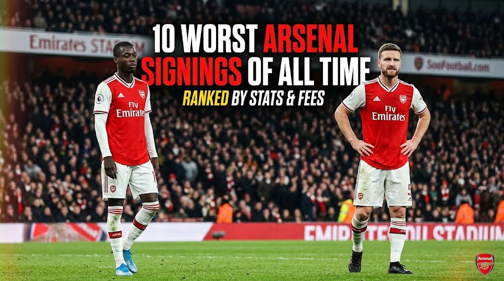 Nicolas Pepe and Shkodran Mustafi looking disappointed on the pitch, two of the worst Arsenal signings of all time
